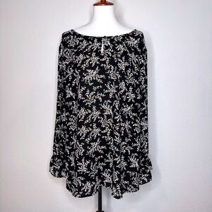 TALBOTS‎ Long Flounce Sleeve Blouse 3X NEW Black Floral Office Career Wear